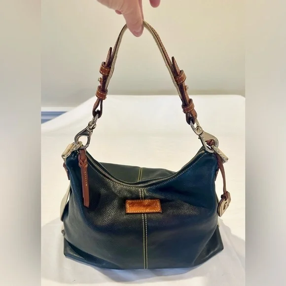 Dooney and Bourke bk purse, brass and silver hardware, yellow stitching, - Picture 16 of 16